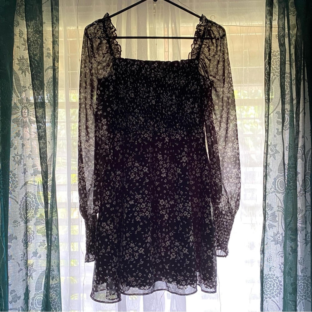 Peasant Floral Boho Black Dress
